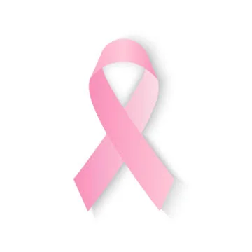 A pink ribbon, the symbol of breast cancer awareness.